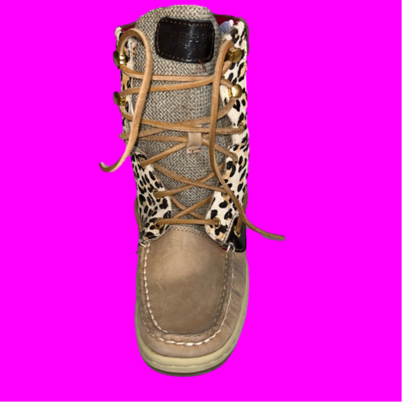 Sperry TopSider Size 7 Hikerfish Ankle Boot Leopard Print Lace Up Boot - Picture 2 of 9